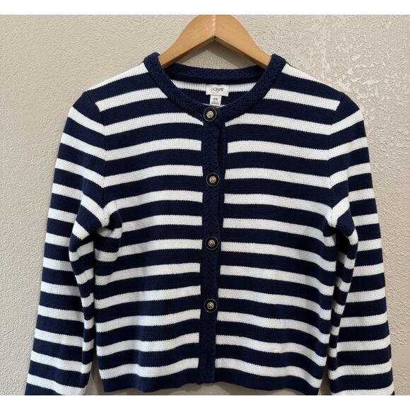 J Crew Striped Cotton Lady Jacket Cardigan Sweater Navy And White Size Xs - Picture 1 of 5